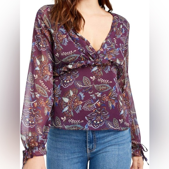 Q + A Tops - Q + A Los Angeles Purple Print Blouse Size M